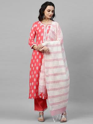 Indo Era Pink Foil Printed Straight Kurta Pant with Dupatta Sets 1