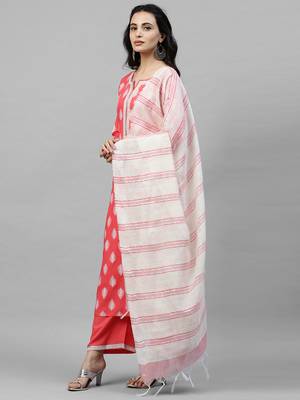 Indo Era Pink Foil Printed Straight Kurta Pant with Dupatta Sets 3