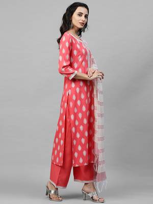 Indo Era Pink Foil Printed Straight Kurta Pant with Dupatta Sets 4