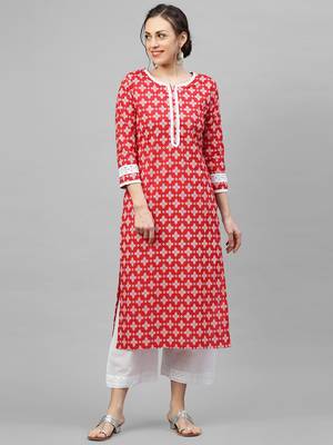 Indo Era Red Khari Printed Straight Kurta with Pant Sets 1