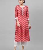 Indo Era Red Khari Printed Straight Kurta with Pant Sets