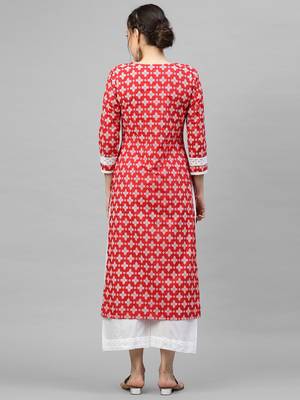 Indo Era Red Khari Printed Straight Kurta with Pant Sets 2