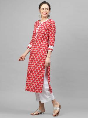 Indo Era Red Khari Printed Straight Kurta with Pant Sets 3