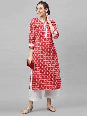 Indo Era Red Khari Printed Straight Kurta with Pant Sets 4