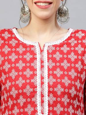 Indo Era Red Khari Printed Straight Kurta with Pant Sets 5
