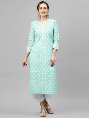 Indo Era Sea Green Khari Printed Straight Kurta with Pant Sets 1