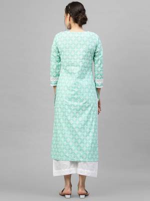 Indo Era Sea Green Khari Printed Straight Kurta with Pant Sets 2