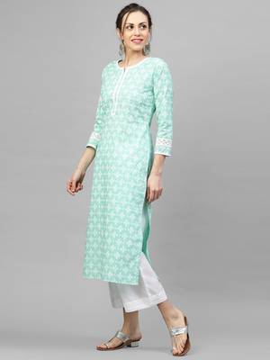 Indo Era Sea Green Khari Printed Straight Kurta with Pant Sets 3
