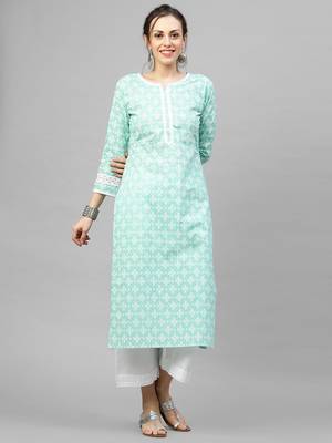 Indo Era Sea Green Khari Printed Straight Kurta with Pant Sets 4