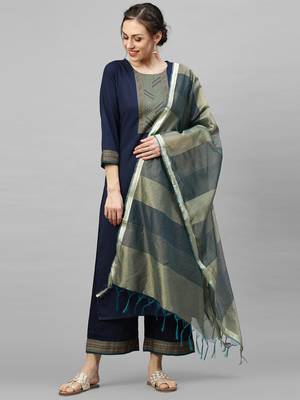 Indo Era Navy Blue Solid Kurta Palazzo with Dupatta Sets 1