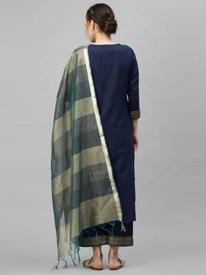 Indo Era Navy Blue Solid Kurta Palazzo with Dupatta Sets 2