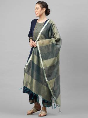 Indo Era Navy Blue Solid Kurta Palazzo with Dupatta Sets 3