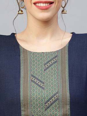 Indo Era Navy Blue Solid Kurta Palazzo with Dupatta Sets 5
