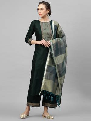 Indo Era Green Solid Kurta Palazzo with Dupatta Sets 1