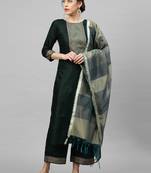 Indo Era Green Solid Kurta Palazzo with Dupatta Sets