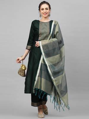 Indo Era Green Solid Kurta Palazzo with Dupatta Sets 4