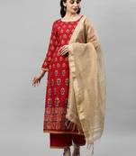 Indo Era Red Foil Floral Printed Kurta Palazzo with Dupatta Sets