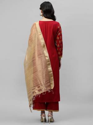 Indo Era Red Foil Floral Printed Kurta Palazzo with Dupatta Sets 2
