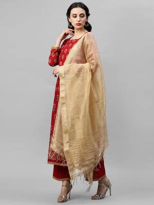 Indo Era Red Foil Floral Printed Kurta Palazzo with Dupatta Sets 3