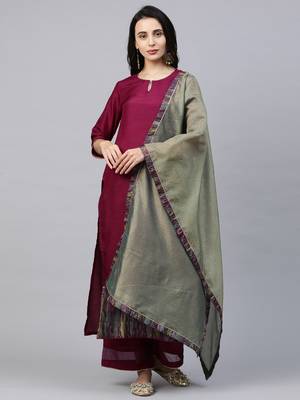 Indo Era Wine Solid Straight Kurta Palazzo with Dupatta Sets 1