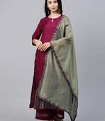 Indo Era Wine Solid Straight Kurta Palazzo with Dupatta Sets