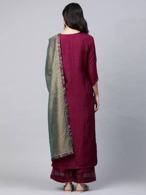 Indo Era Wine Solid Straight Kurta Palazzo with Dupatta Sets 2