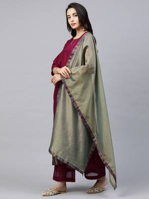 Indo Era Wine Solid Straight Kurta Palazzo with Dupatta Sets 3
