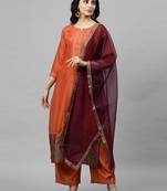 Indo Era Orange Solid Straight Kurta Palazzo with Dupatta Sets