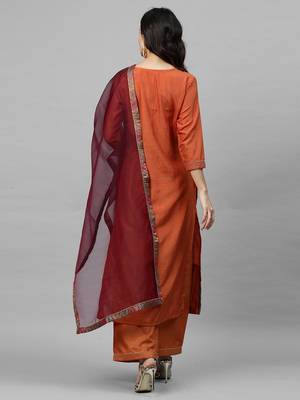 Indo Era Orange Solid Straight Kurta Palazzo with Dupatta Sets 2