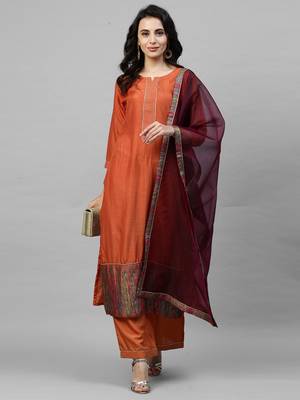 Indo Era Orange Solid Straight Kurta Palazzo with Dupatta Sets 5