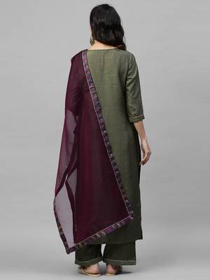 Indo Era Green Solid Straight Kurta Palazzo with Dupatta Sets 2