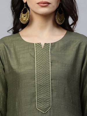 Indo Era Green Solid Straight Kurta Palazzo with Dupatta Sets 5