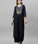 Indo Era Navy Blue Embroidered Straight Kurta with Palazzo Sets