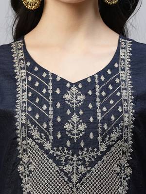 Indo Era Navy Blue Embroidered Straight Kurta with Palazzo Sets 3