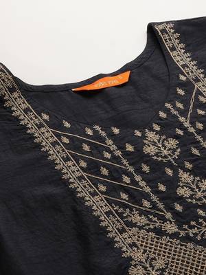 Indo Era Navy Blue Embroidered Straight Kurta with Palazzo Sets 4