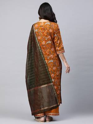 Indo Era Mustard Printed Straight Kurta Palazzo with Dupatta Sets 2
