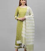 Indo Era Green Floral Printed Straight Kurta with Palazzo Set