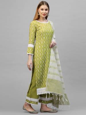 Indo Era Green Floral Printed Straight Kurta with Palazzo Set 4