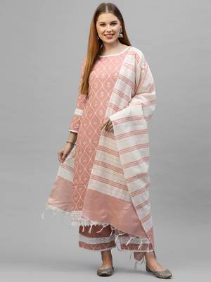 Indo Era Peach Floral Printed Straight Kurta with Palazzo Set 1