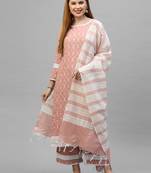 Indo Era Peach Floral Printed Straight Kurta with Palazzo Set