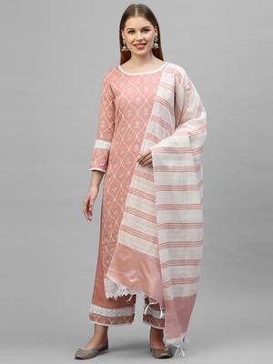 Indo Era Peach Floral Printed Straight Kurta with Palazzo Set 3