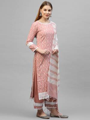 Indo Era Peach Floral Printed Straight Kurta with Palazzo Set 5