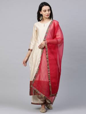 Indo Era Off White Solid Straight Kurta Palazzo with Dupatta Sets 1