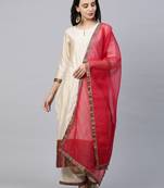 Indo Era Off White Solid Straight Kurta Palazzo with Dupatta Sets