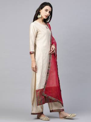 Indo Era Off White Solid Straight Kurta Palazzo with Dupatta Sets 4