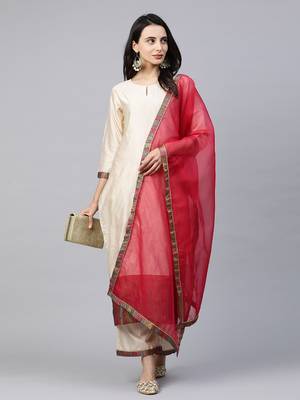 Indo Era Off White Solid Straight Kurta Palazzo with Dupatta Sets 5