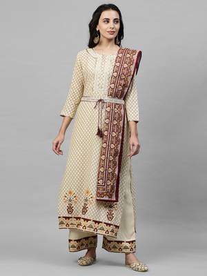 Indo Era Off White Foil Printed Straight Kurta Palazzo with Dupatta Sets 1