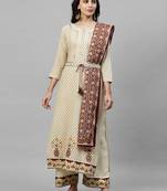 Indo Era Off White Foil Printed Straight Kurta Palazzo with Dupatta Sets