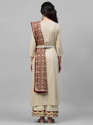 Indo Era Off White Foil Printed Straight Kurta Palazzo with Dupatta Sets 2