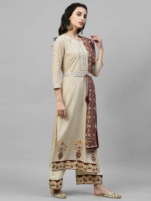 Indo Era Off White Foil Printed Straight Kurta Palazzo with Dupatta Sets 4